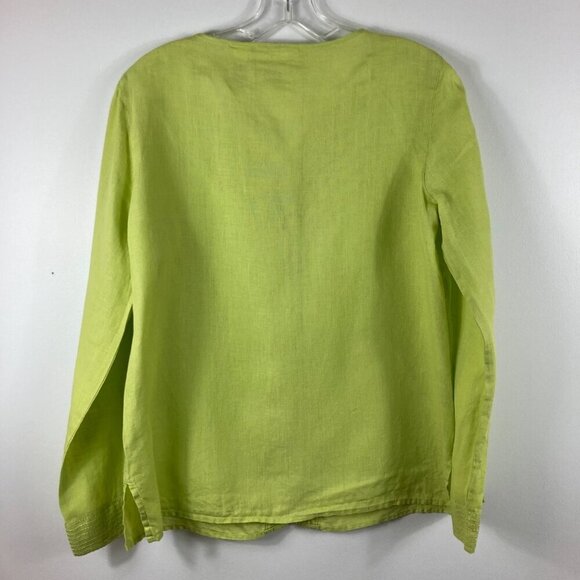Womens Liz Claiborne Linen Button Tunic Top Blouse Green S - Picture 5 of 6